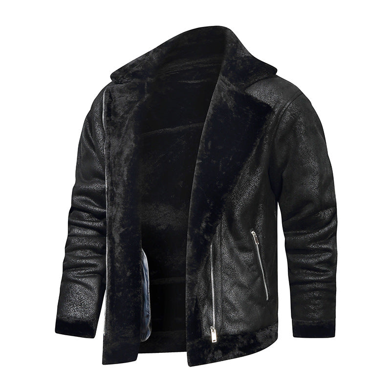Herr Lambskin Imitation Pilot Jacka med Mysig Imitation Päls Foder