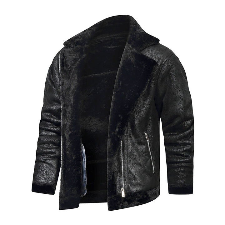 Herr Lambskin Imitation Pilot Jacka med Mysig Imitation Päls Foder