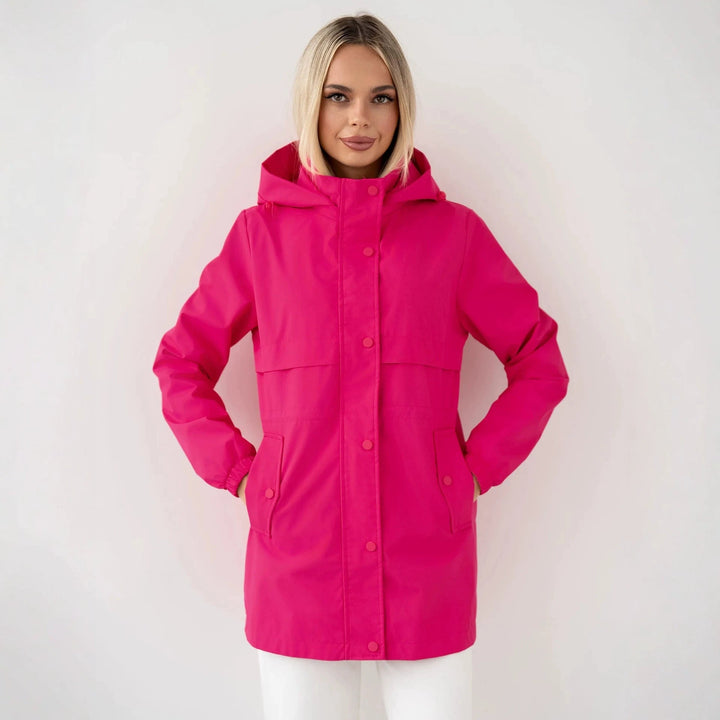 Dam Water-Repellent med Huva Parka med Midja med Dragsko och Utanpåfickor