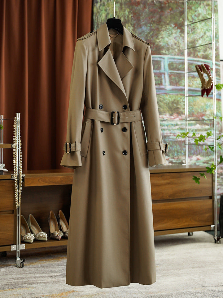 Dam double-breasted skräddad trenchcoat med bälte, shoulder epaulets &amp; justerbar muddar