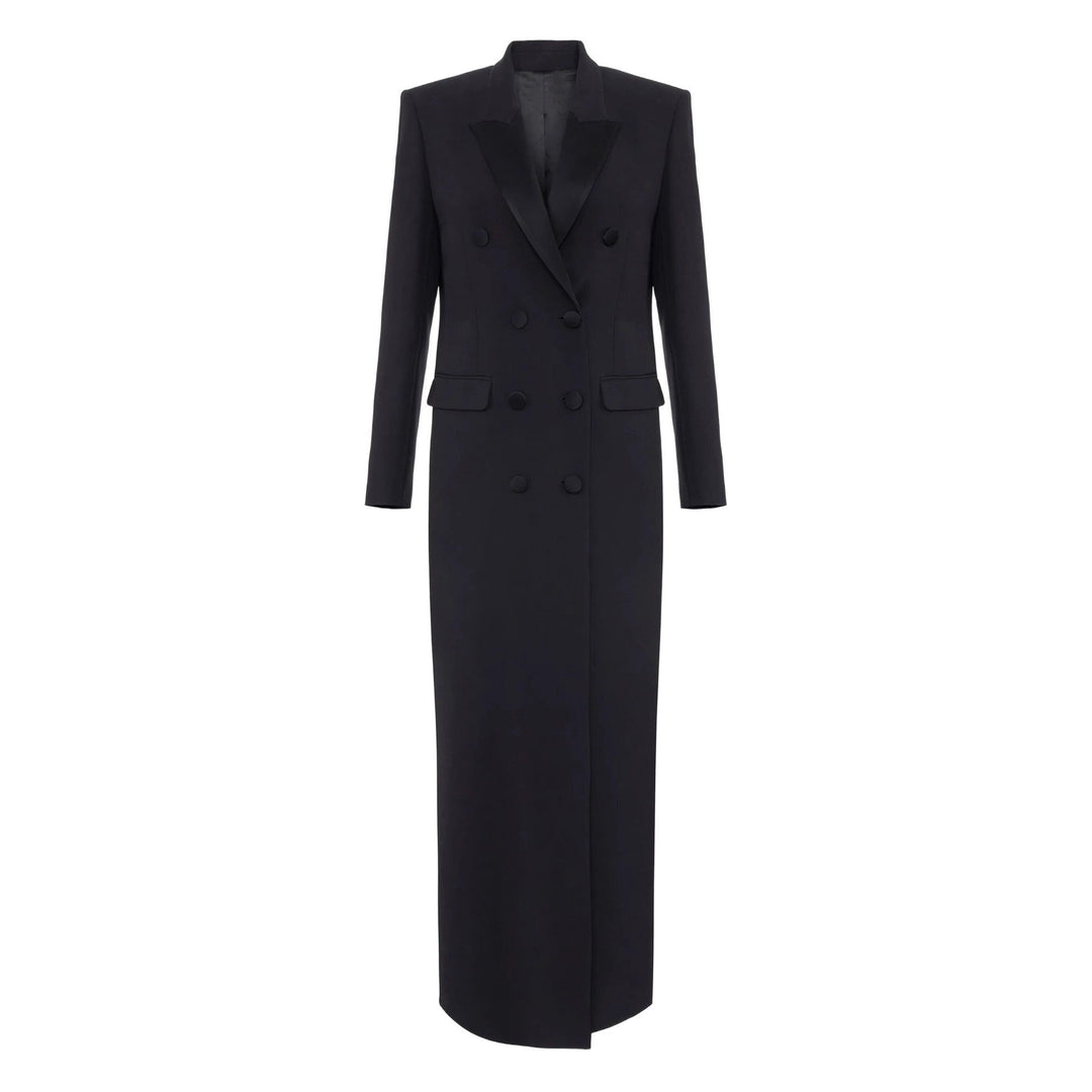 Dam double-breasted lång-skärning ull kappa med pointed lapel