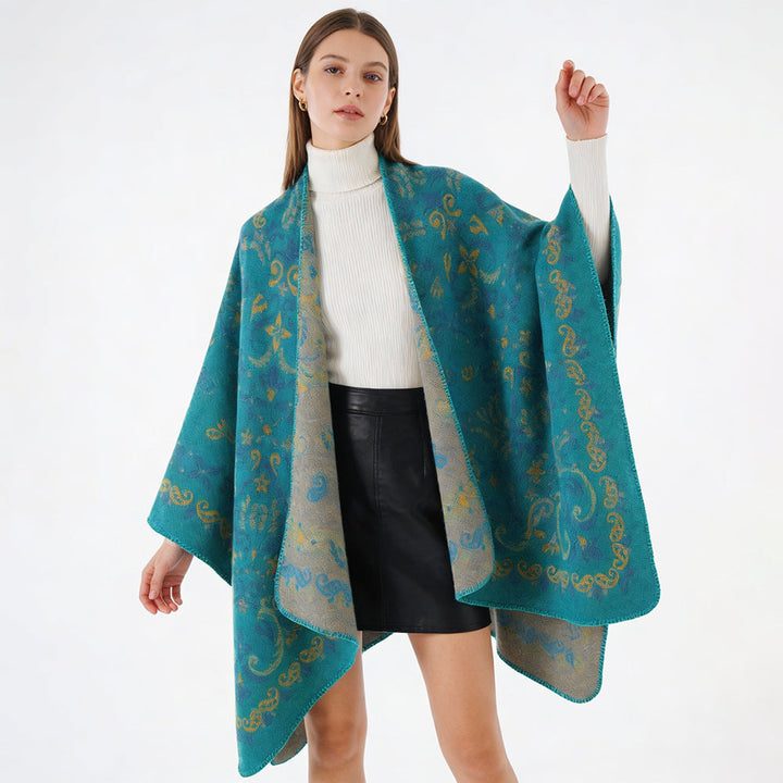 Dam Reversible Ornamental capeponcho med Fine Jacquard Structure