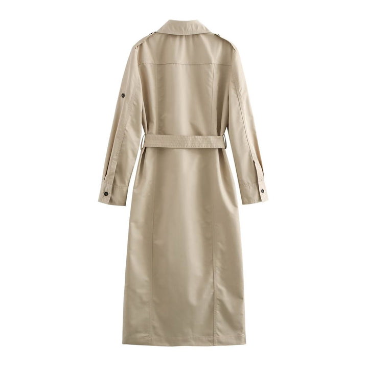 Dam längre skräddad trenchcoat med knytband, skjortkrage och epaulettes
