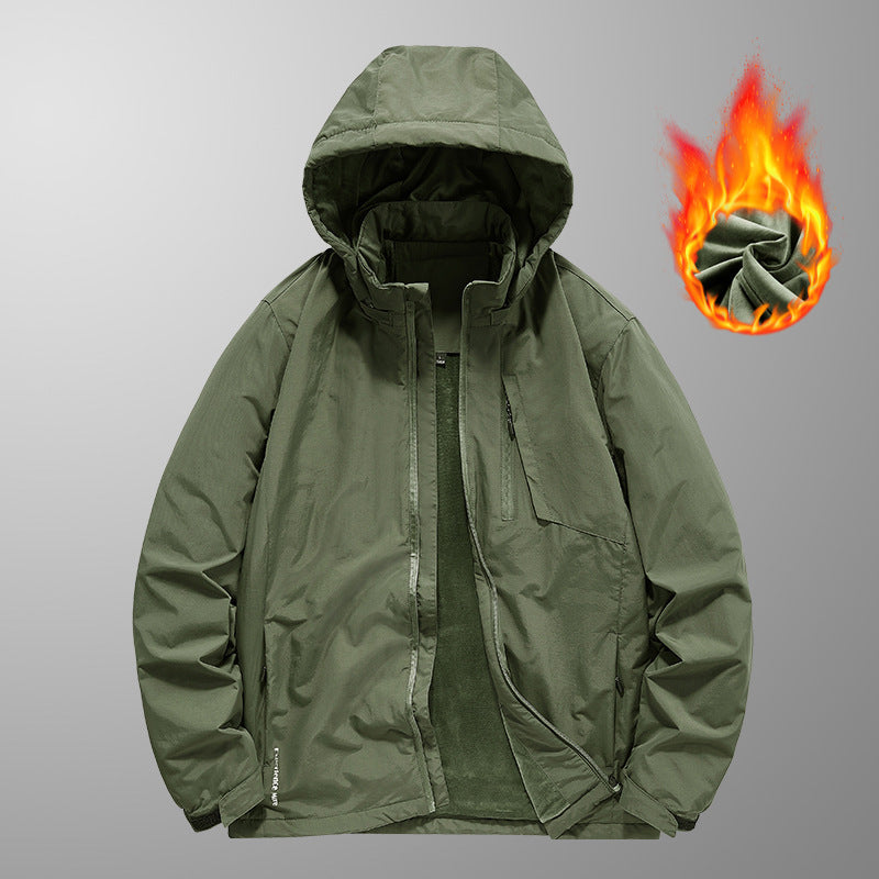 Herr Wind och Water-Repellent Lätt Jacka med Huva med Thermo Inner Foder och Concealed Dragkedja