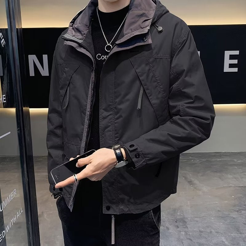 Herr Lätt Funktionell Jacka med Huva, Vattenavvisande Micro Finish och Multifunctional Fickor