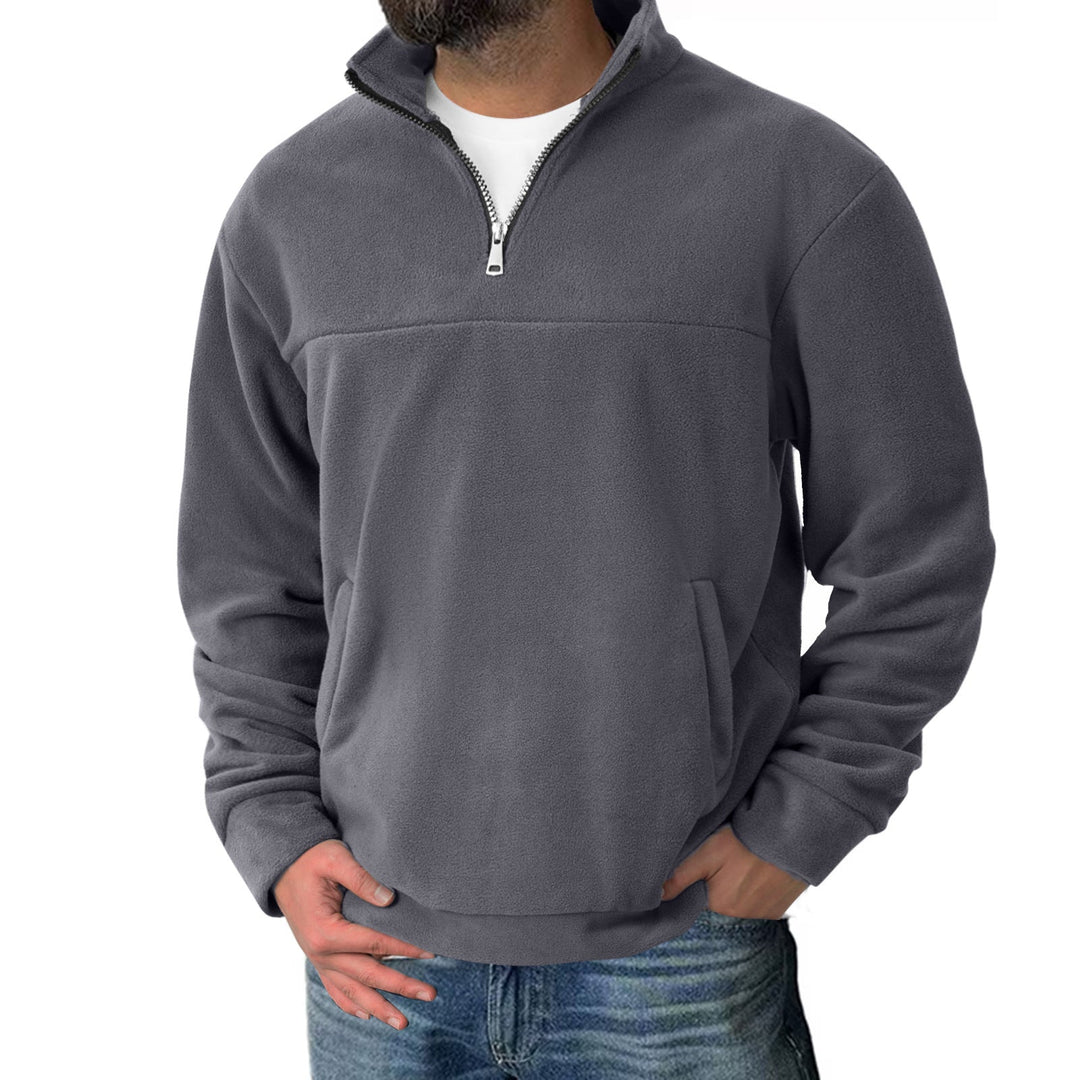Herr Fleece Halv Dragkedja Pullover med Ståkrage och Känguruficka