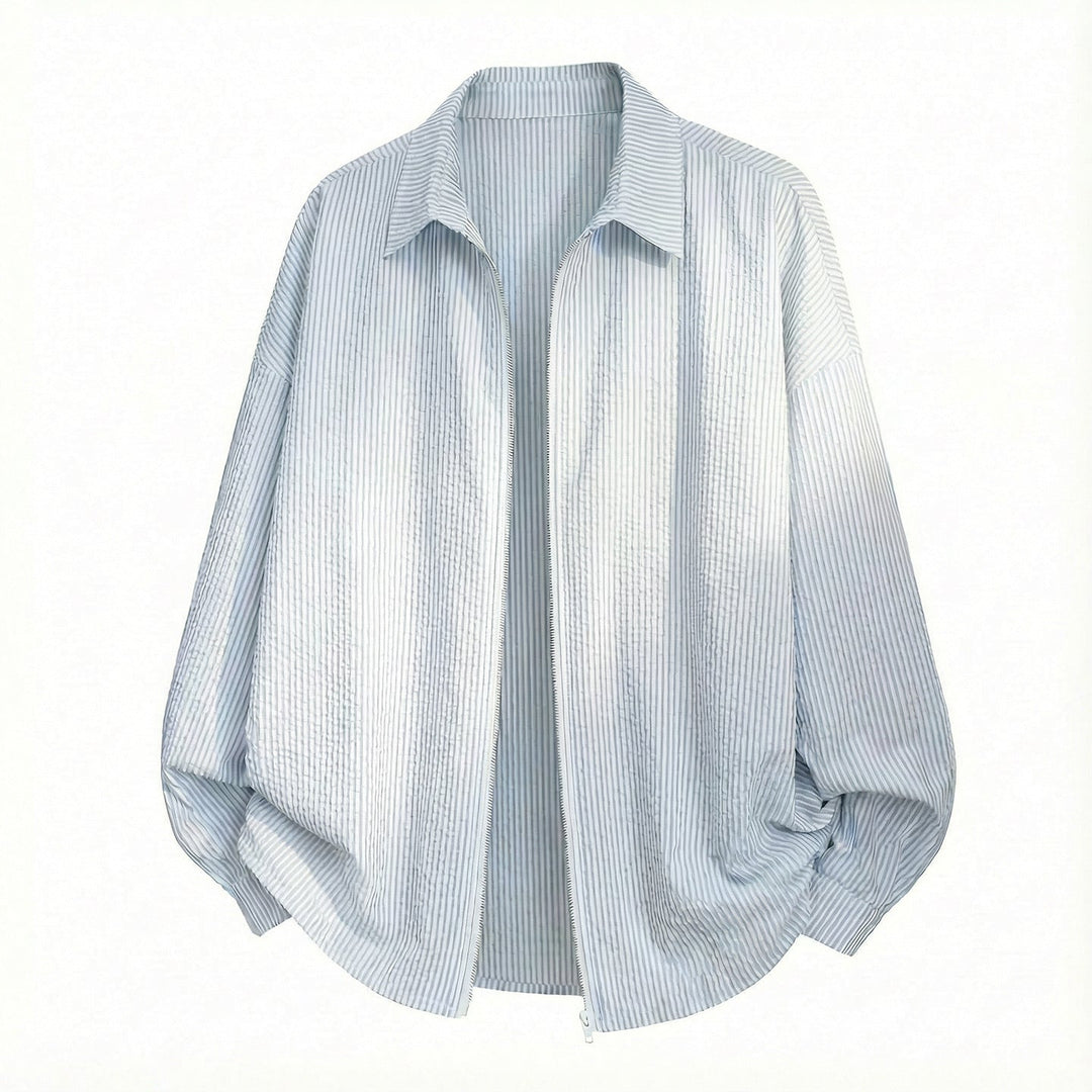 Unisex Oversize Skjortjacka Tillverkad av Crinkle Bomull Blend med Full Dragkedja