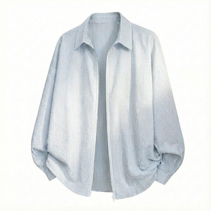 Unisex Oversize Skjortjacka Tillverkad av Crinkle Bomull Blend med Full Dragkedja