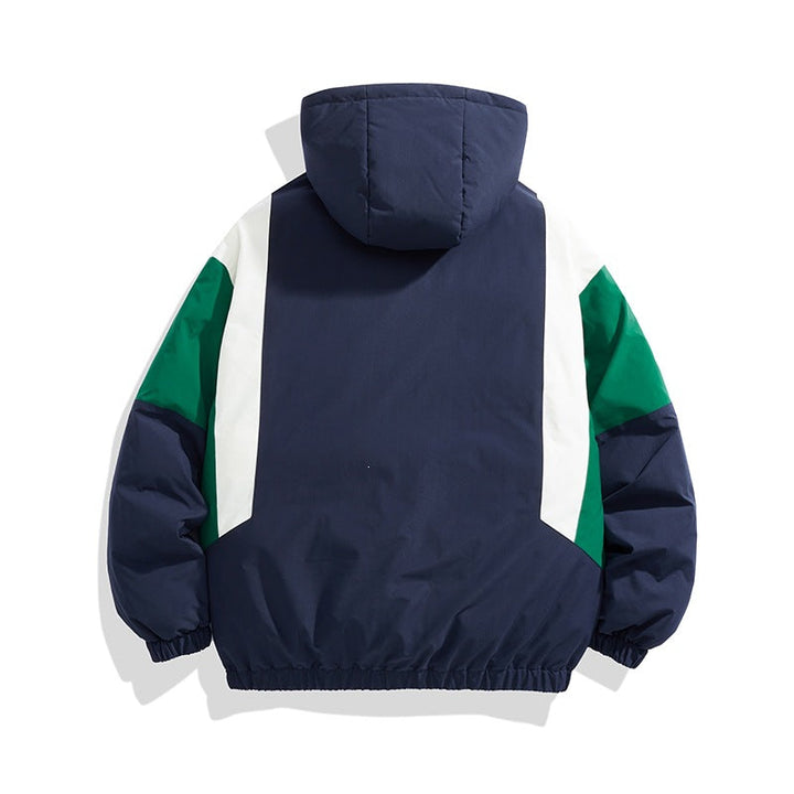 Unisex med Huva Quiltad Jacka i Color Block Look med Elastic Nederkant, Kangaroo Fickor &amp; Lätt Termisk Foder