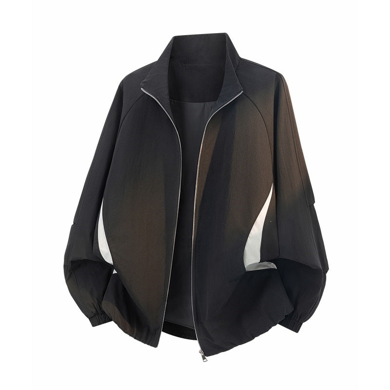 Dam Lätt Oversize Övergångsjacka med Raglan Ärmar, Dragkedja och Contrast Inserts