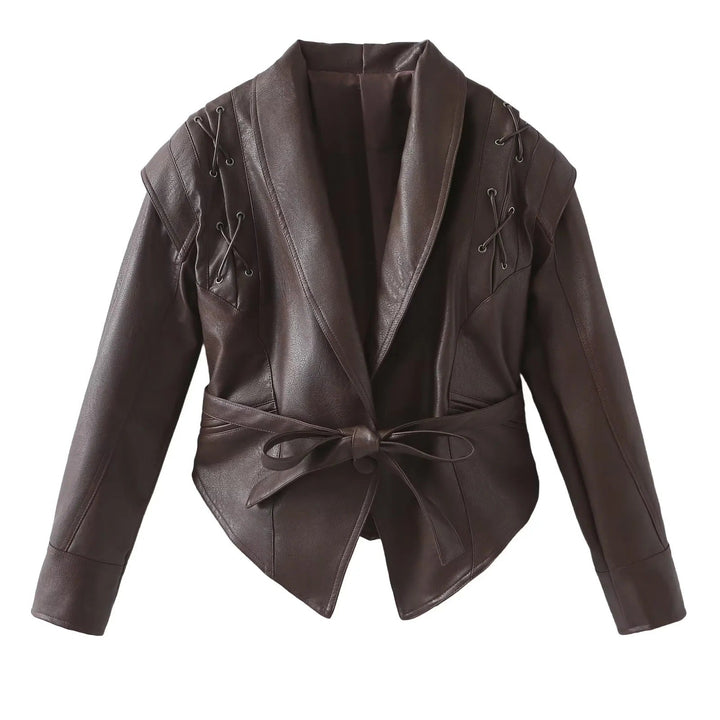 Dam 100+ Kort Wrap Jacka med Tie Belt och Eyelet Lacing Detail