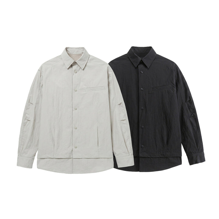 Unisex Oversized Skjorta Jacka med Tryckknapp Knappar, Kent Krage och Bröst Welt Ficka