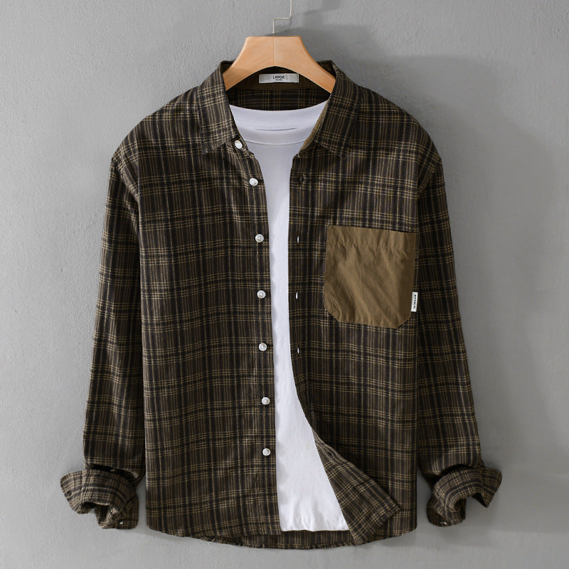 Herr Rutig Overshirt i Avslappnad Passform med Kontrast Bröstficka