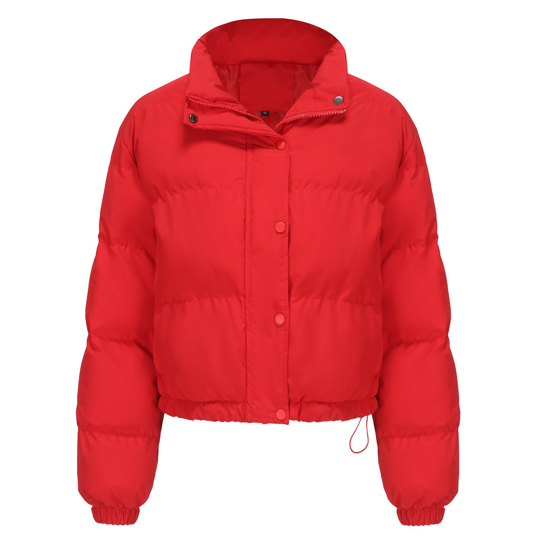 Dam kort quiltad vinterjacka med ståkrage och drawstring