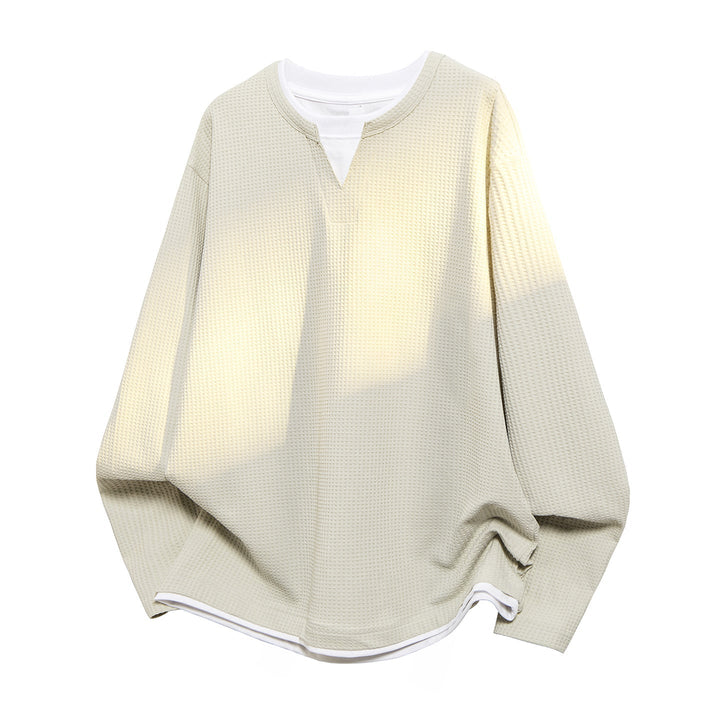 Herr Oversized Waffle Texture College-Tröja med V-ringad och Layered Look