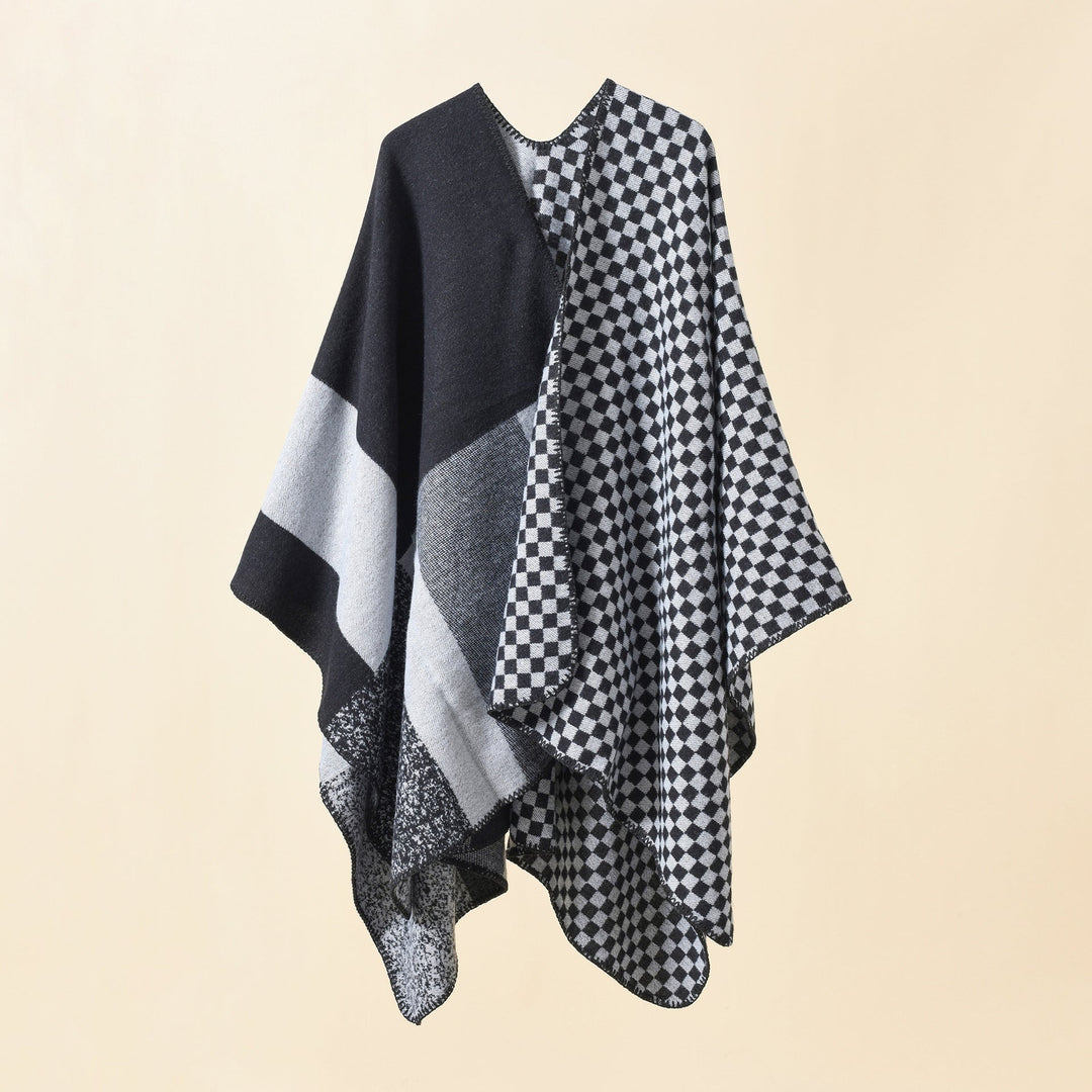 Dam Reversible rutig mönster capeponcho tillverkad av ullblandning med Boxy oversized passform
