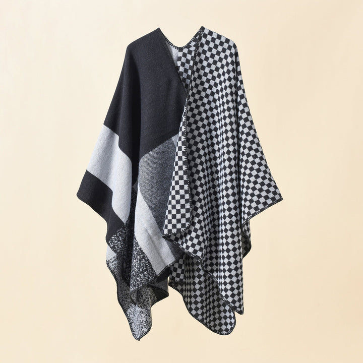 Dam Reversible rutig mönster capeponcho tillverkad av ullblandning med Boxy oversized passform