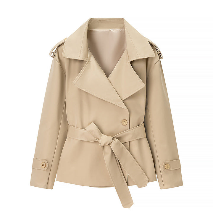 Dam Kort Skärning Skräddarsydd Trenchcoat med Knytbälte och Epaulettes