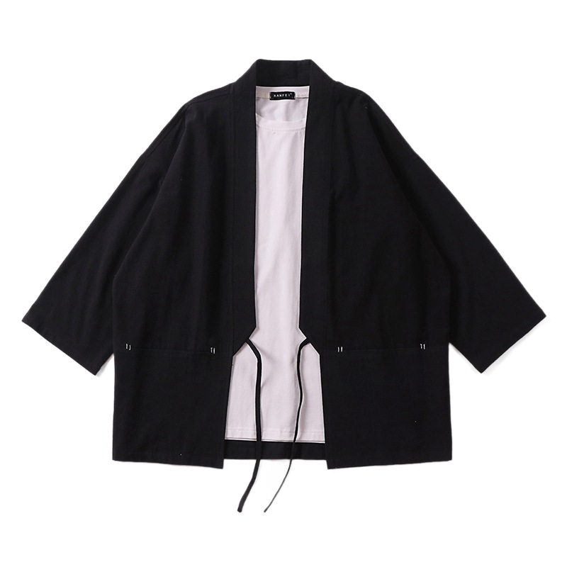 Unisex Kimono-Haori-jacka med knytband och three-quarter ärmar