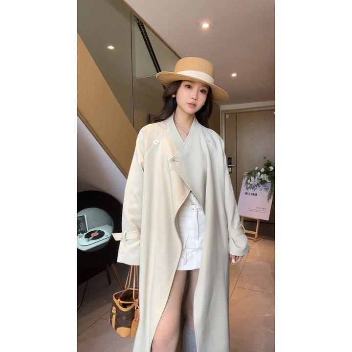 Dam Maxi trenchcoat med Waterfall krage och Gathered ärmar