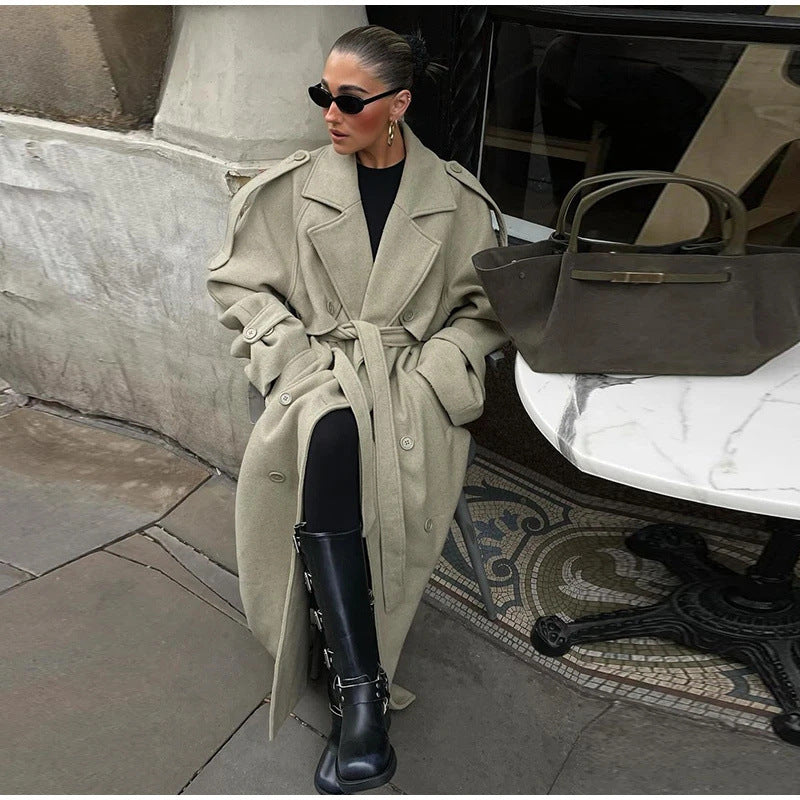 Dam 300+ Longer Oversize Trenchcoat med Waist Belt och Shoulder Patches