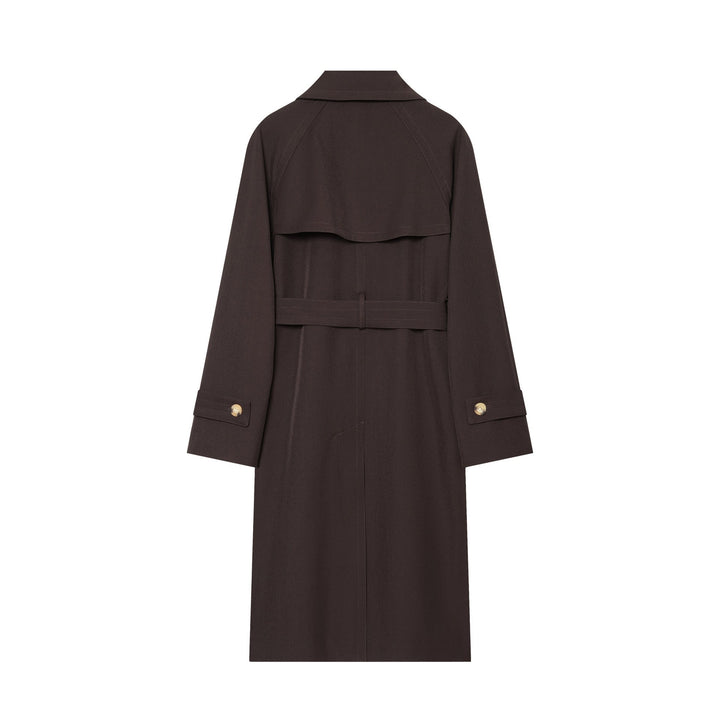 Dam elegant utility trench med bred lapels, bälte tie och påsydda fickor
