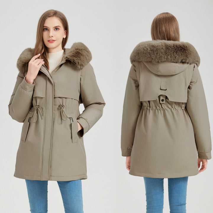Dam funktionell parka med Avtagbar Fusk Päls Krage och Midja Drawstring