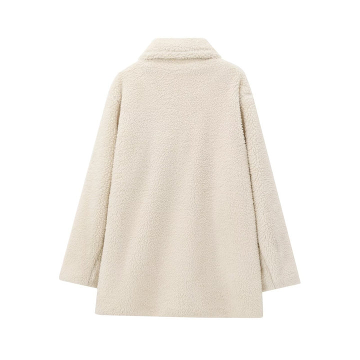 Dam Oversized Teddy Kappa Gjord av Konstpäls med Notched Krage och Boxig Silhuett