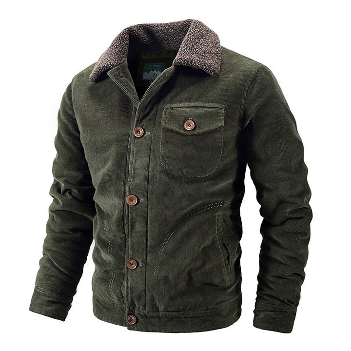 Herr Manchester Worker Jacka med Sherpa Krage, Button-Up Fram och Vintage Work Detaljer