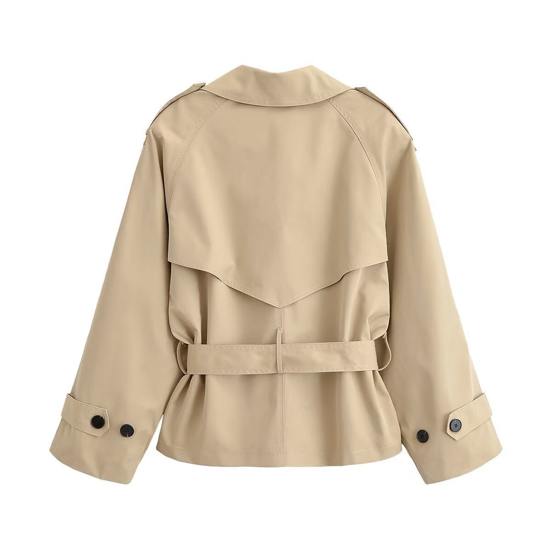 Dam 30+ Kort Tailored Kort Trenchcoat med Double-Breasted Knapp Knäppning och Tie Belt