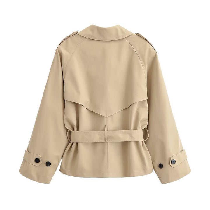 Dam 30+ Kort Tailored Kort Trenchcoat med Double-Breasted Knapp Knäppning och Tie Belt