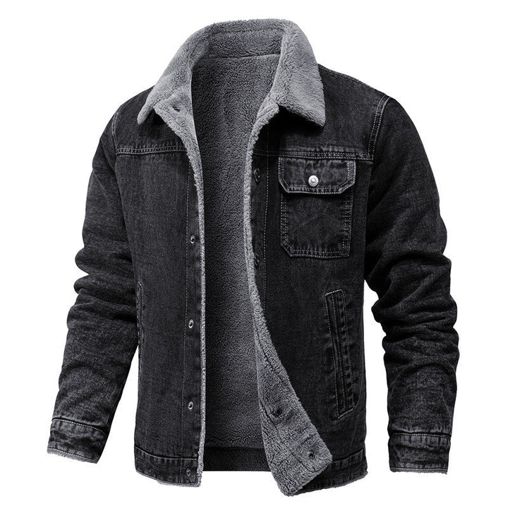 Herr Sherpa-lined denimjacka med teddyfoder och bröstficka