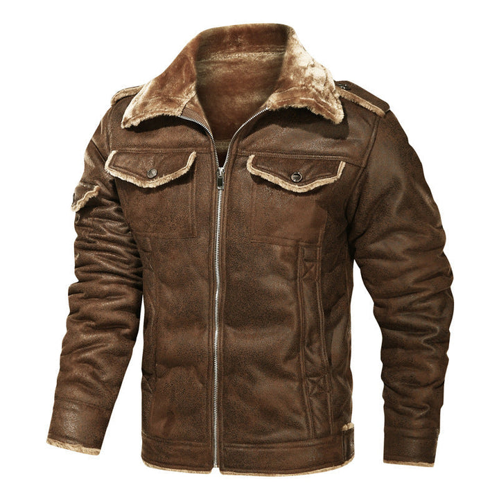 Herr Leatherette Flight Jacka med Teddyfoder och Asymmetrical Zip
