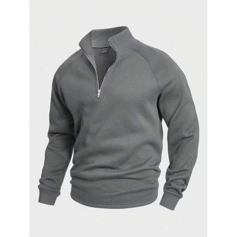 Herr Fleece Halv Dragkedja Pullover med Ståkrage och Raglanärmar