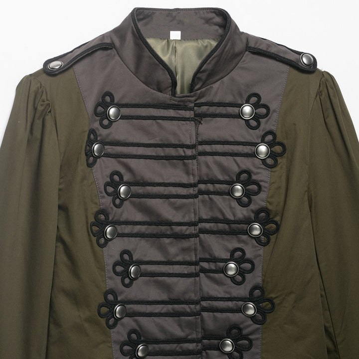 Dam Kort Jacka i Militär Stil med Ståkrage, Decorative Frog och Epaulettes
