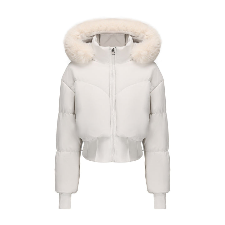 | Dam Cropped Ner Jacka med avtagbar huva och Fusk Päls Trim