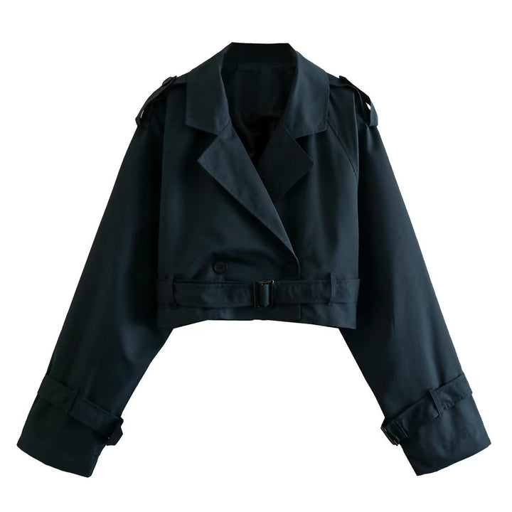 Dam Kort Trench Jacka med Epaulettes, Waist Belt och Justerbar Muddar