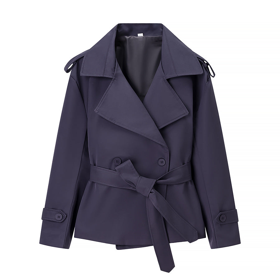 Dam Kort Skärning Skräddarsydd Trenchcoat med Knytbälte och Epaulettes