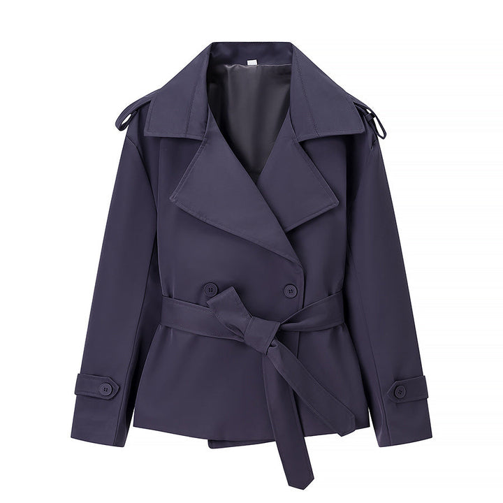 Dam Kort Skärning Skräddarsydd Trenchcoat med Knytbälte och Epaulettes