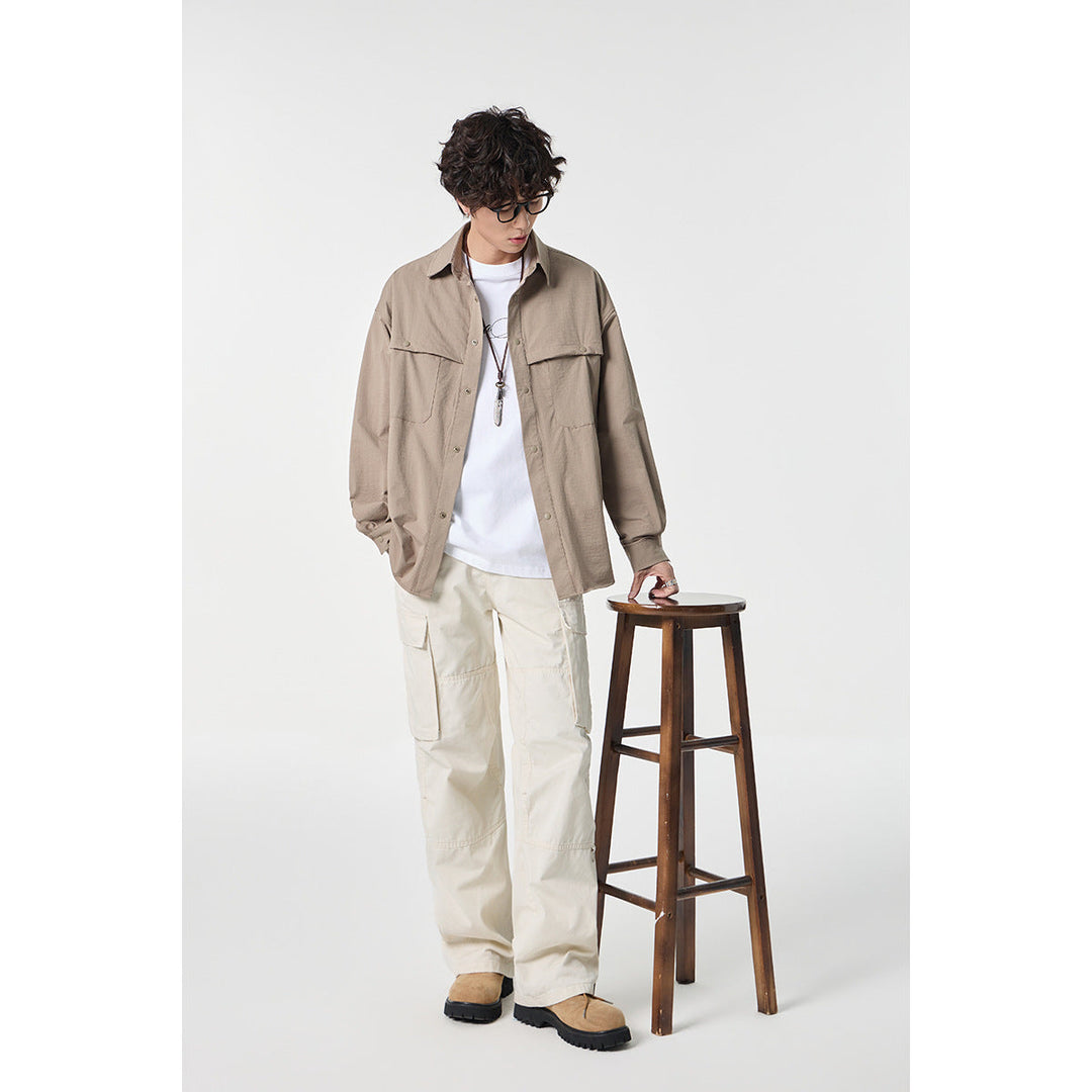 Unisex Oversized Skjorta Jacka i Utility Stil med Tryckknappsslå