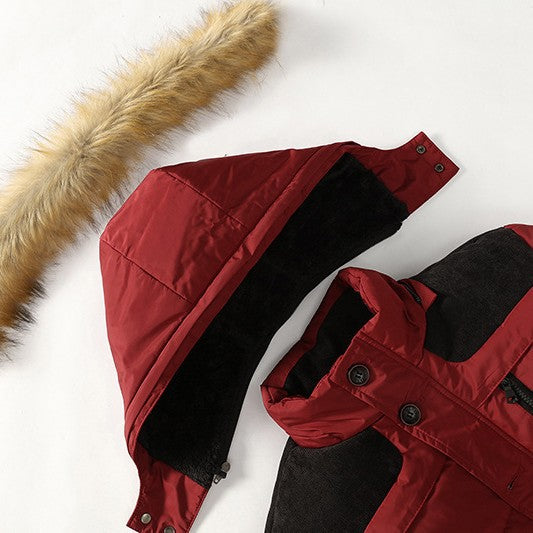 Herr Termisk Quiltad Parka med Huva, Faux Fur Trim och Fleecefoder