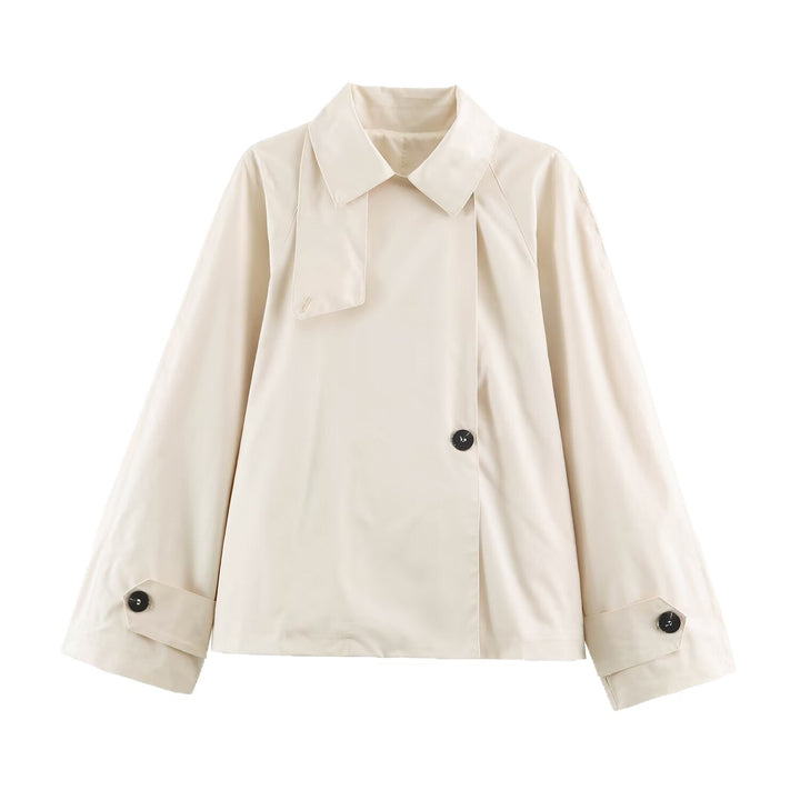Dam Kort Boxig Trenchcoat med Asymmetrisk Knapp Knäppning och Arm Straps