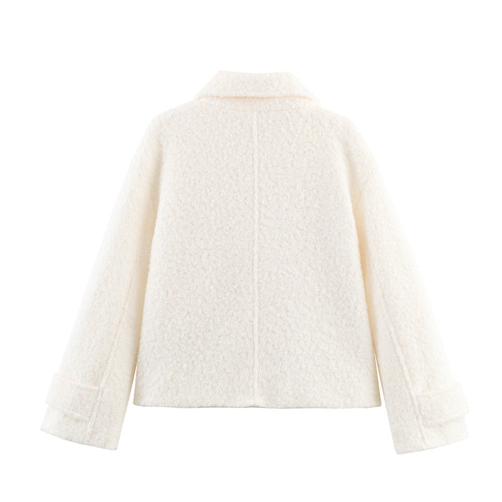 Dam Boxy Boucle Double-Breasted kappa med skjortkrage och Flap fickor