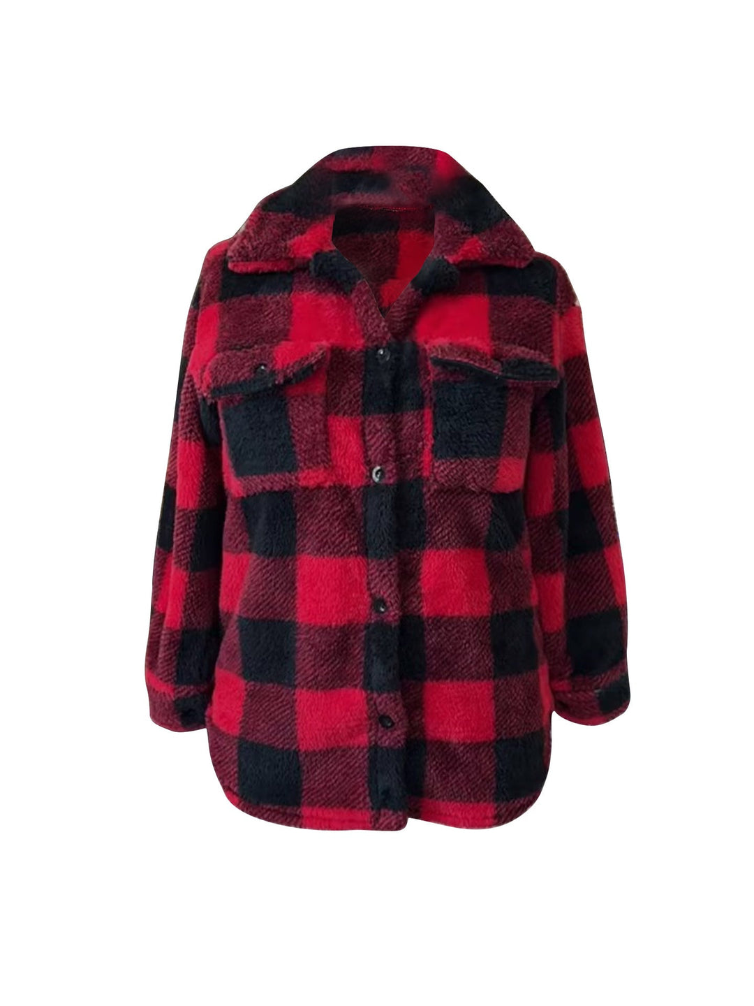 Dam oversized Teddy Shirt jacka med Check mönster