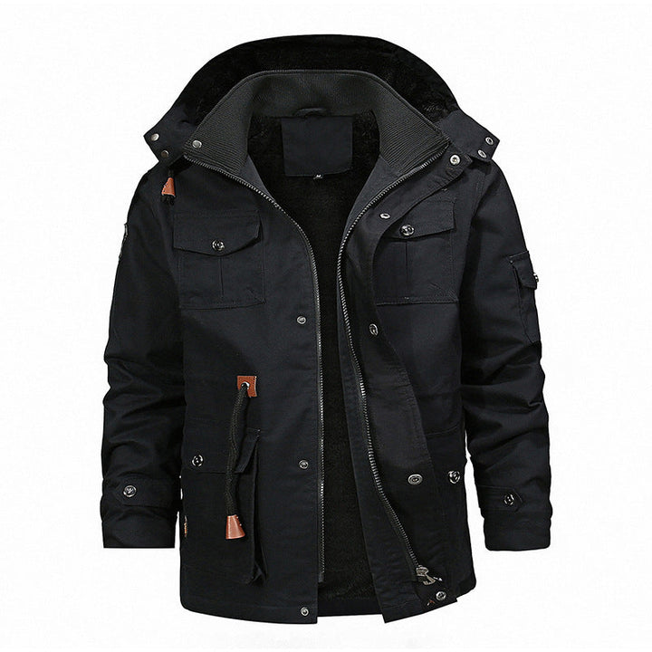Herr Canvas Parka med Teddy Fleecefoder, Huva, och Multifunctional Fickor