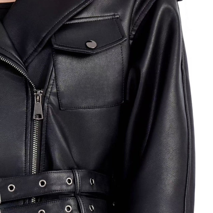 Dam Snygg Bikerjacka med Waist Belt