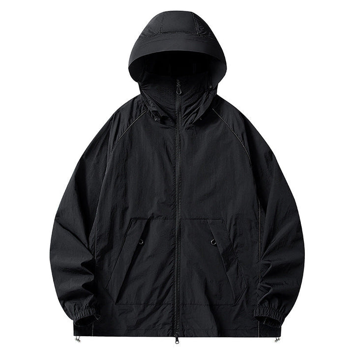 Herr Lätt Wind och Water-Repellent Jacka med Huva med Mesh Foder, Raglanärmar &amp; Adjustable Fåll