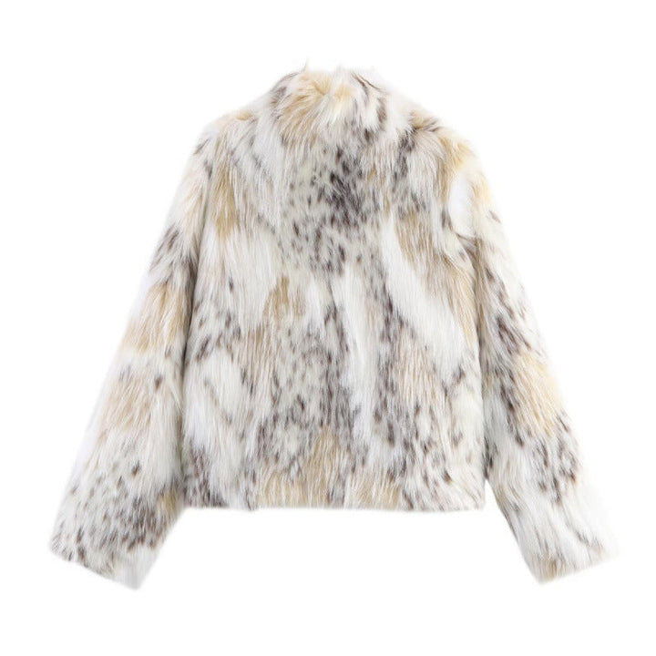Dam kort skärning Faux Fur jacka med Stand krage och Voluminous Faux Fur