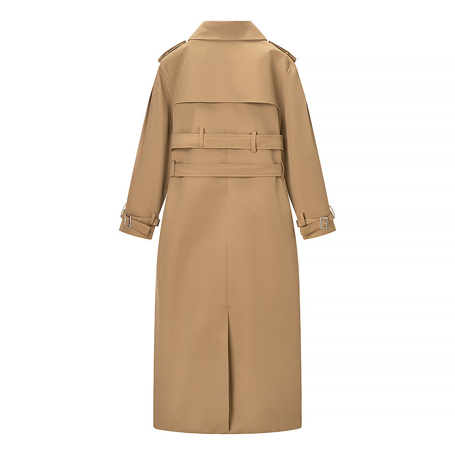Dam Longer Skräddarsydd Trenchcoat med Dubbel Midjebälte och Epaulettes