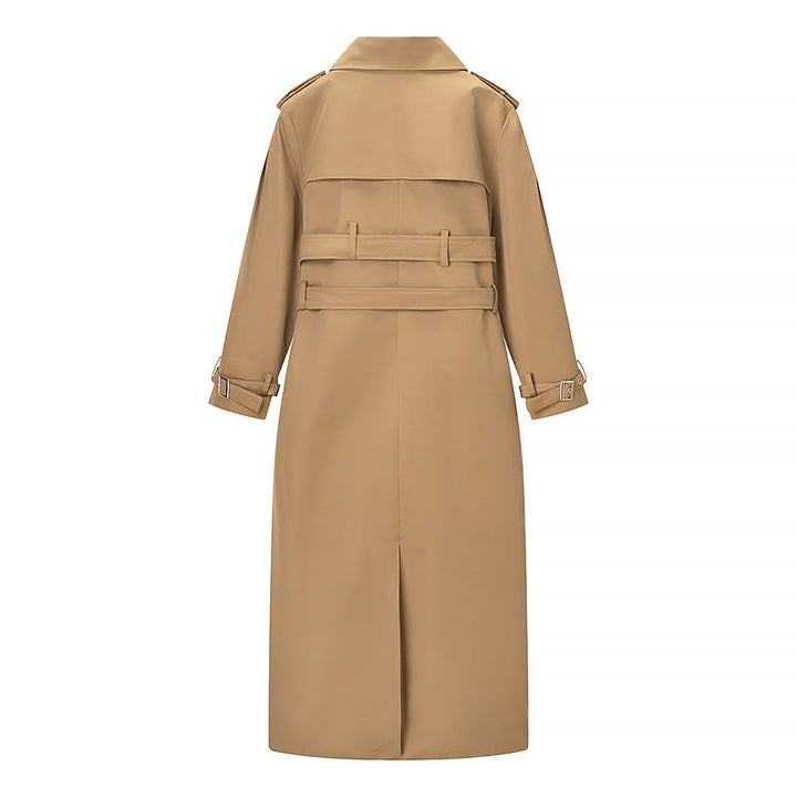 Dam Longer Skräddarsydd Trenchcoat med Dubbel Midjebälte och Epaulettes